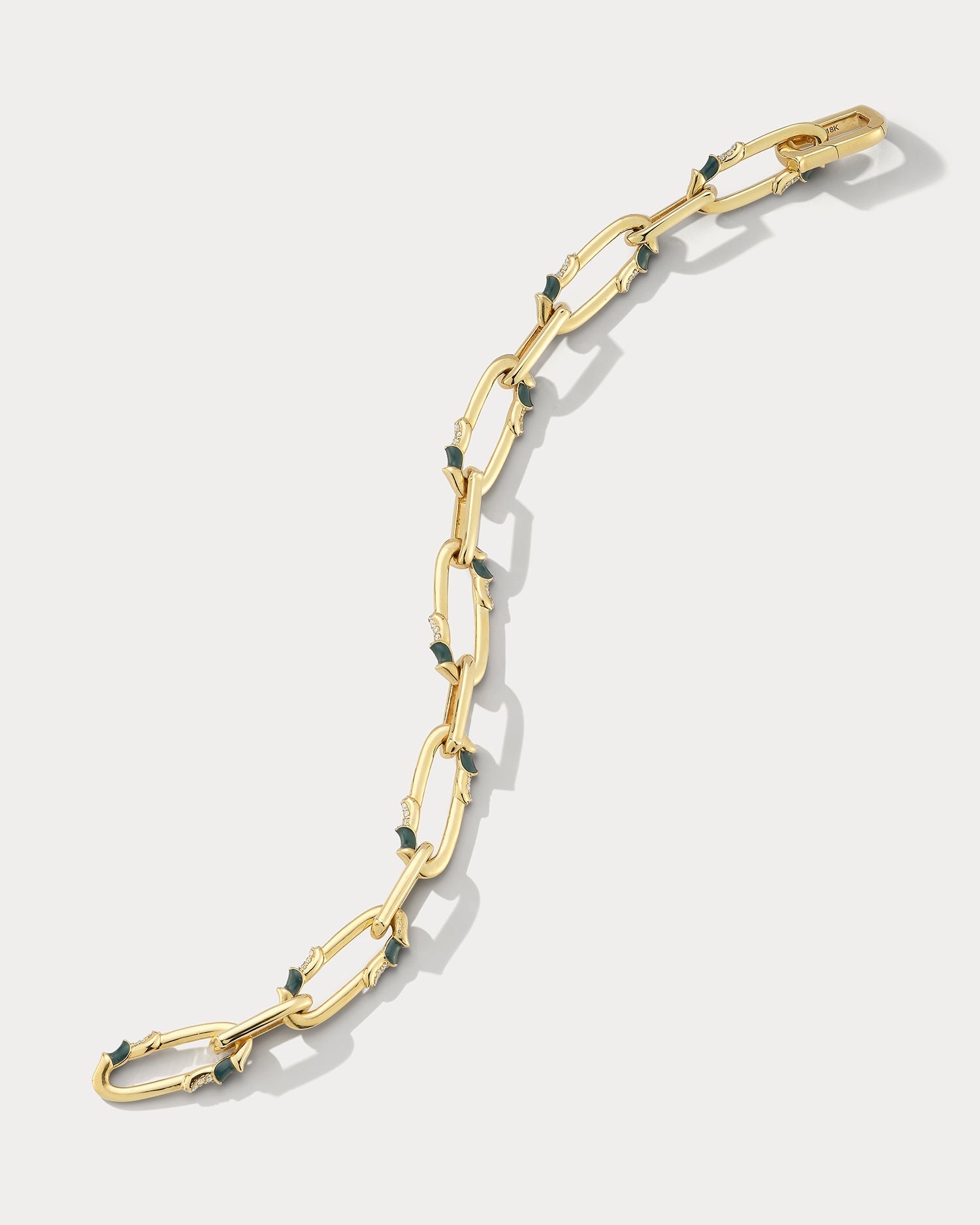 Yellow Gold, Teal Enamel, and Diamond Chain Bracelet - Ammrada