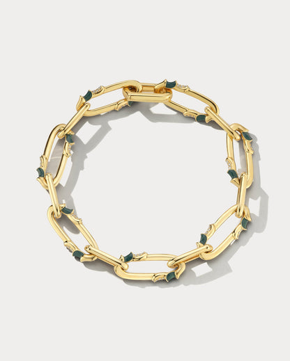 Yellow Gold, Teal Enamel, and Diamond Chain Bracelet - Ammrada