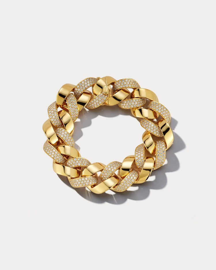 Yellow Gold and Diamond Cuban Link Bracelet - Ammrada