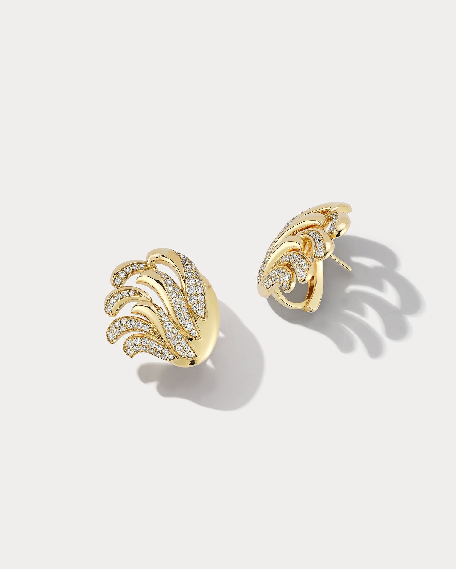 Wave Cluster Yellow Gold and Diamond Earrings - Ammrada