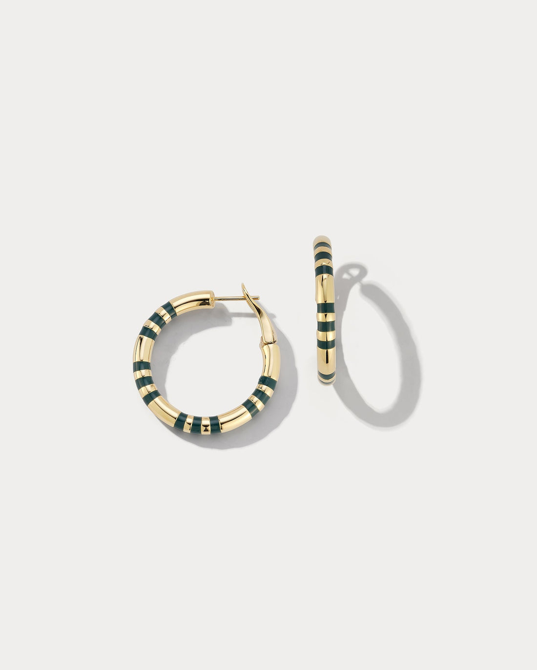 Small Yellow Gold and Teal Enamel Hoops - Ammrada