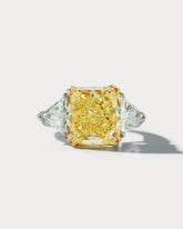 7.49 carat Fancy Yellow Radiant-cut Center Stone Three-stone Ring - Ammrada