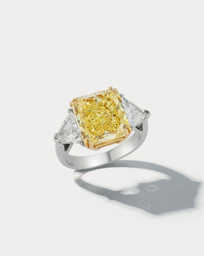 7.49 carat Fancy Yellow Radiant-cut Center Stone Three-stone Ring - Ammrada