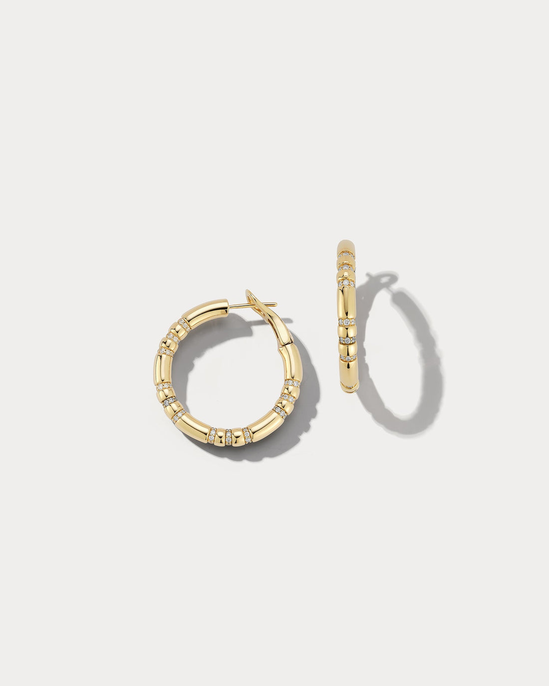 Small Yellow Gold and Diamond Hoops - Ammrada