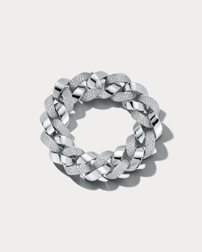 White Gold and Diamond Cuban Link Bracelet - Ammrada