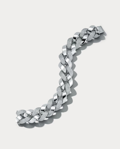 White Gold and Diamond Cuban Link Bracelet - Ammrada