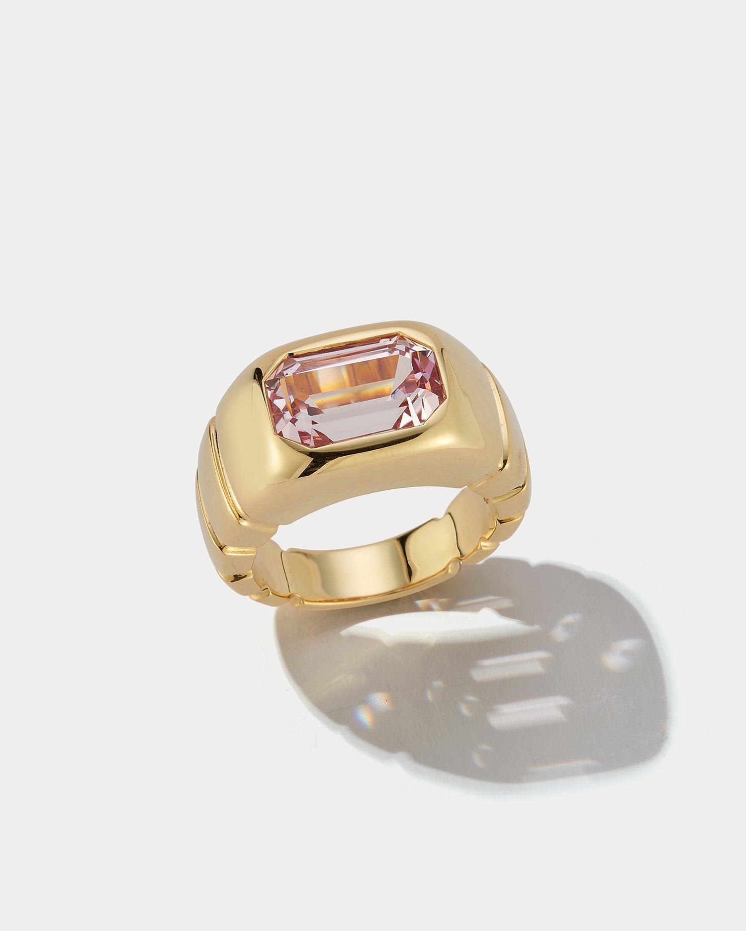 18K Yellow Gold Pinky Ring Set with 4.16ct Pink Spinel - Ammrada