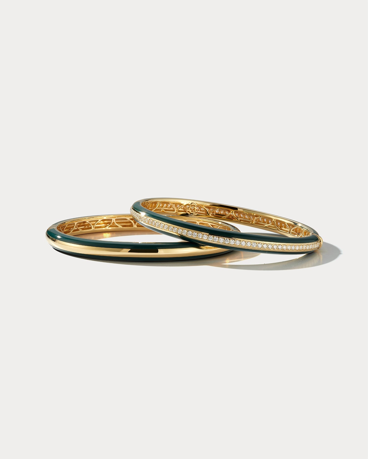 Yellow Gold Teal Ceramic &amp; Diamond Bangle - Ammrada