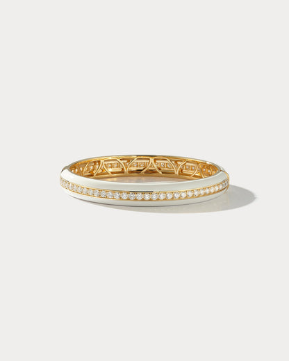 White Ceramic Yellow Gold and Diamond Bangle - Wide - Ammrada