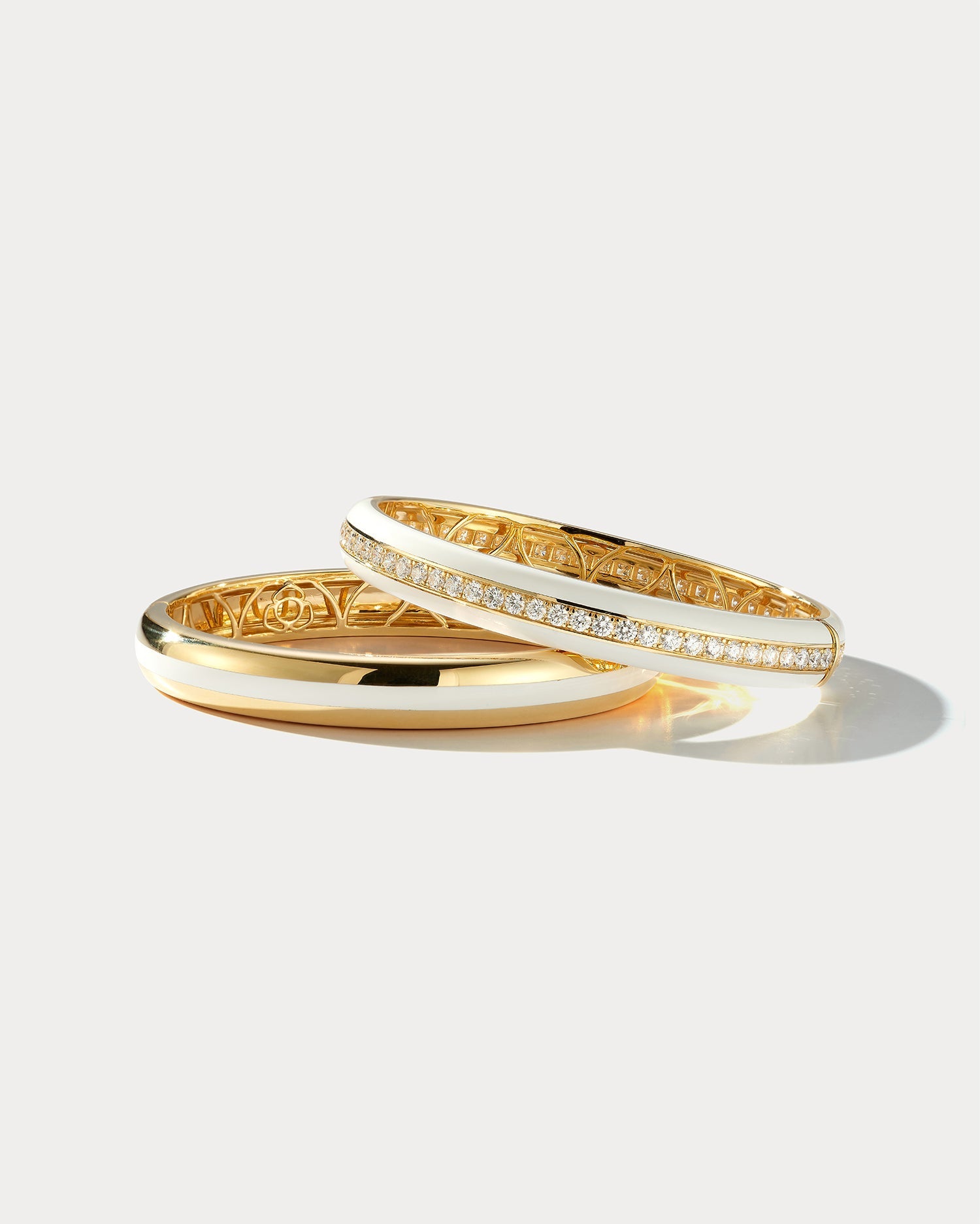 White Ceramic Yellow Gold and Diamond Bangle - Wide - Ammrada