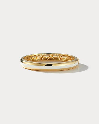 White Ceramic &amp; Yellow Gold Bangle - Wide - Ammrada