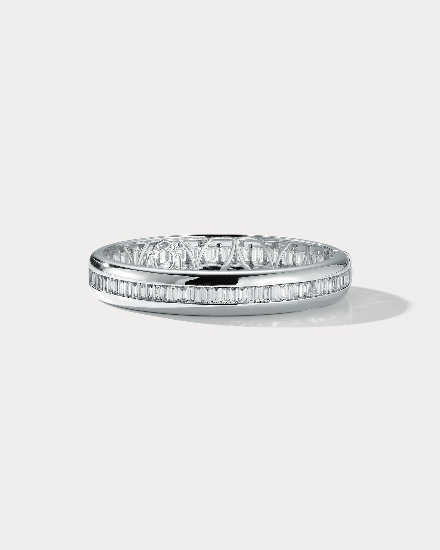 White Gold &amp; Baguette Diamond Bangle - Wide - Ammrada