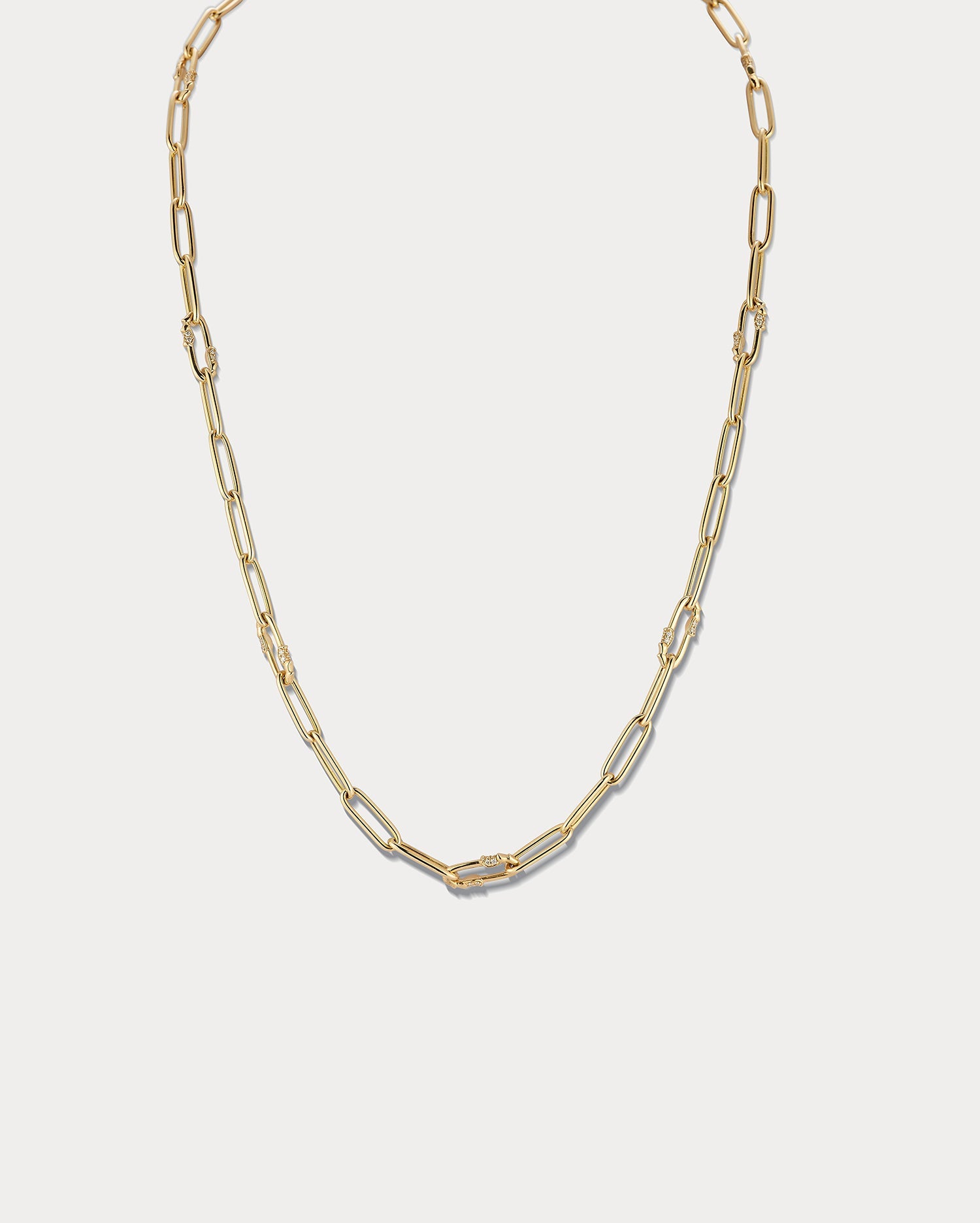 Yellow Gold &amp; Diamond 16 Inch Mixed Link Necklace - Ammrada