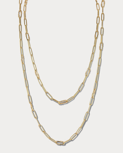 Yellow Gold &amp; Diamond 16 Inch Mixed Link Necklace - Ammrada