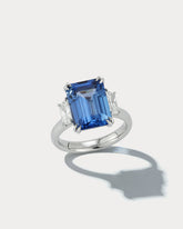 6.93 carat Emerald-cut Sapphire Center Stone Three Stone Ring - Ammrada