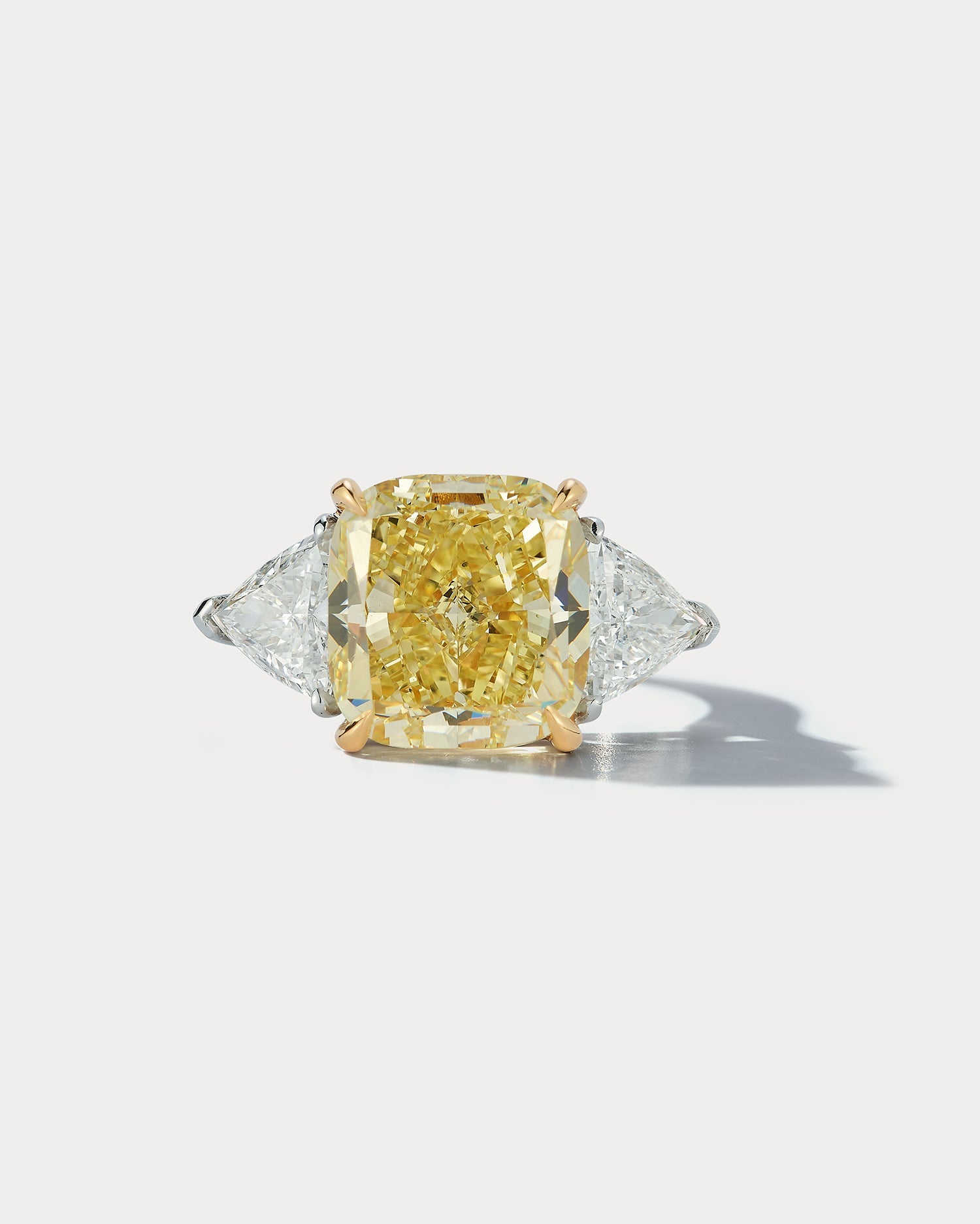 8.01 carat Fancy Yellow Cushion-cut Center stone Three-stone Ring - Ammrada