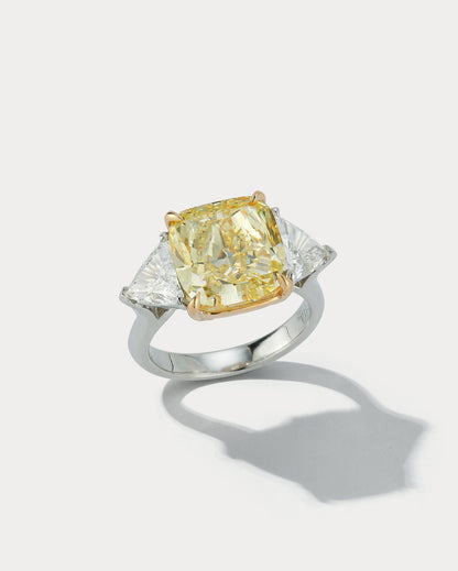 8.01 carat Fancy Yellow Cushion-cut Center stone Three-stone Ring - Ammrada