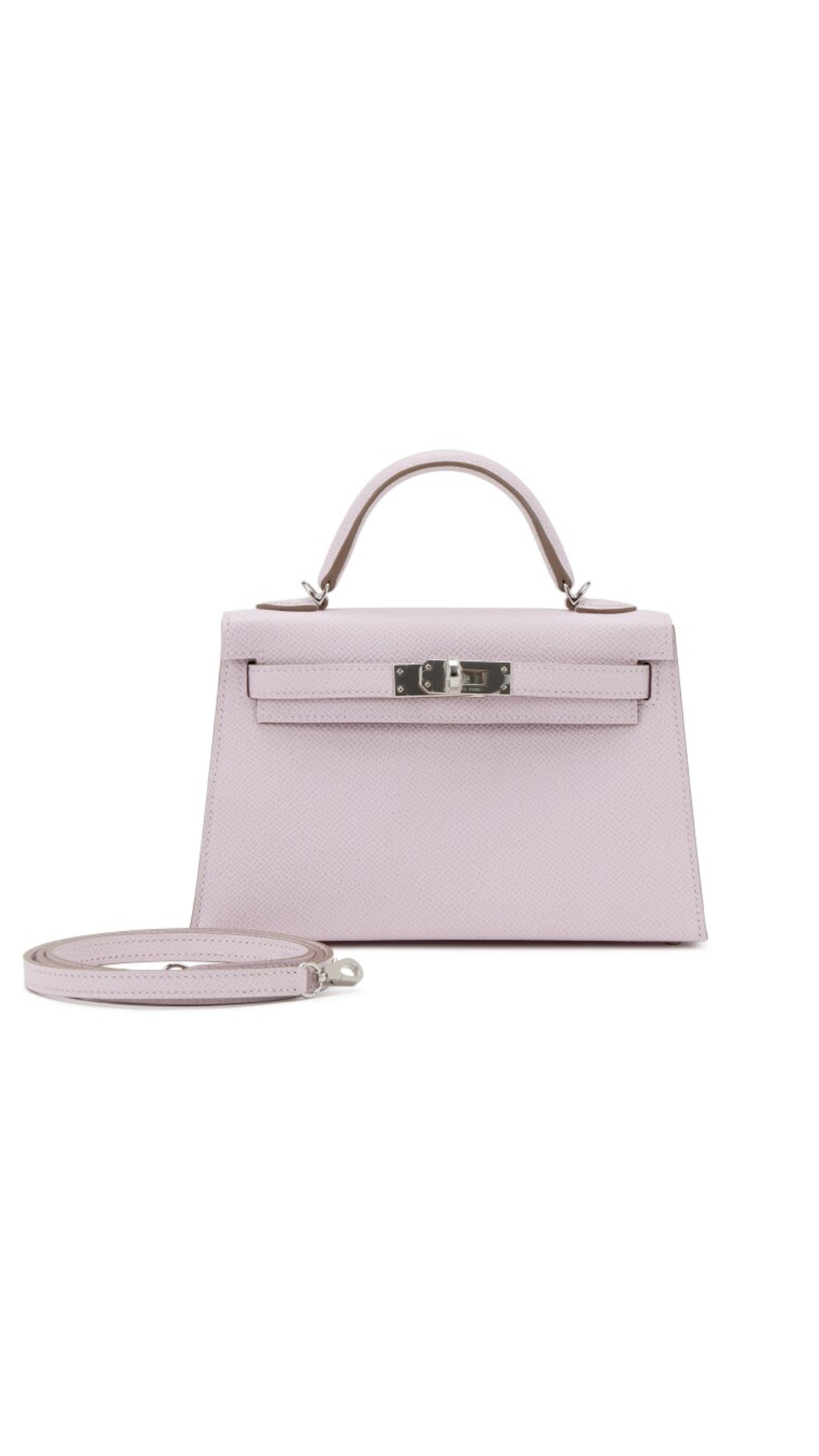 Hermès Kelly II Sellier Mauve Pale Mini Bag Palladium Hardware Calfskin Leather