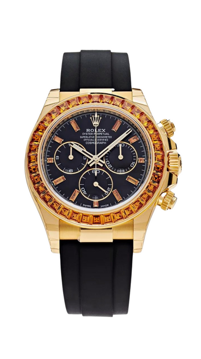 Rolex Daytona YG Orange Sapphire ‘Jack-O-Latern’ Diamond Dial 116588SACO - HauteLuxuryWatches