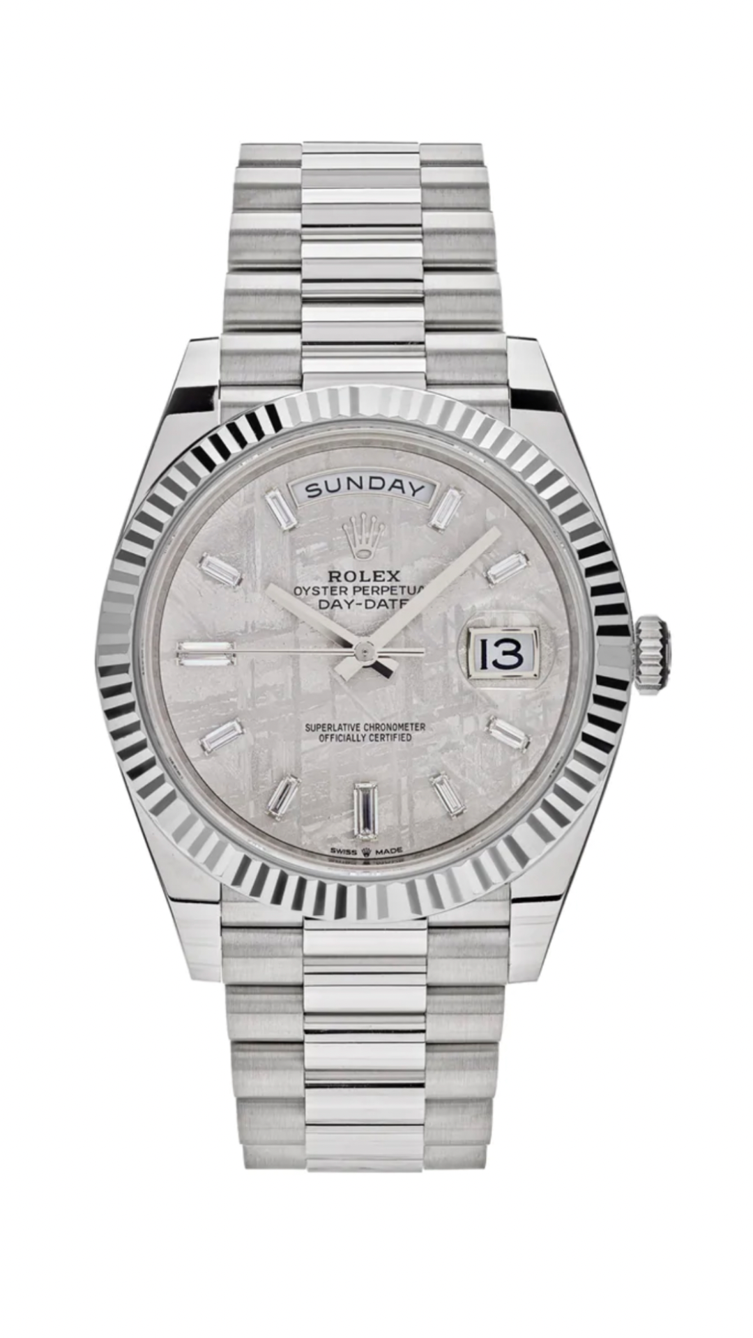 Rolex Day-Date 40 White Gold Meteorite Diamond Dial 228239 - HauteLuxuryWatches